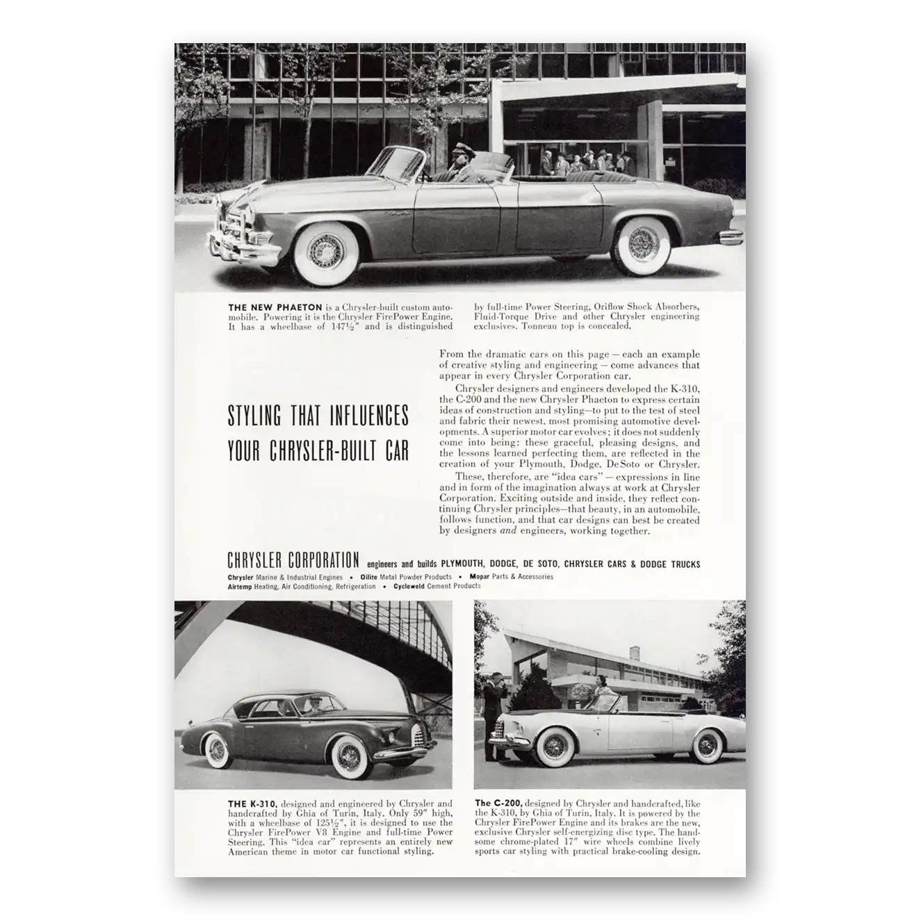 1952 Chrysler Corporation Print Ad | Styling Influences
