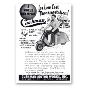 1952 Cushman Motors Print Ad | World Champion