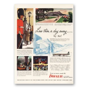 1952 Douglas Print Ad | Less Than Day Away By Air