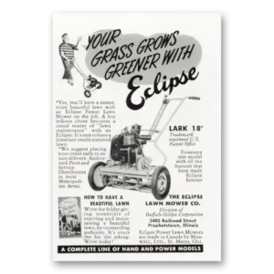 1952 Eclipse Mowers Print Ad | Grows Greener