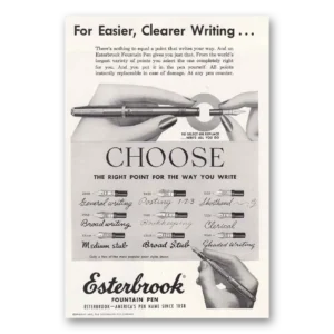 1952 Esterbrook Fountain Pen Print Ad | Clearer Writing