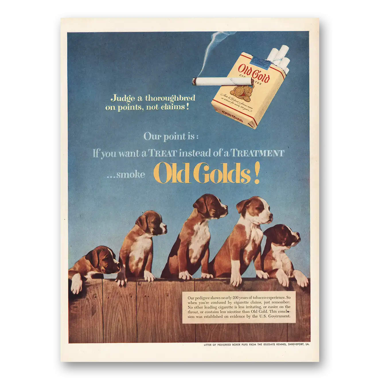 1952 Old Gold Cigarettes Print Ad | Judge Thoroughbred