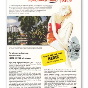 1952 Hertz Rent a Car Print Ad | Whitehall Hotel