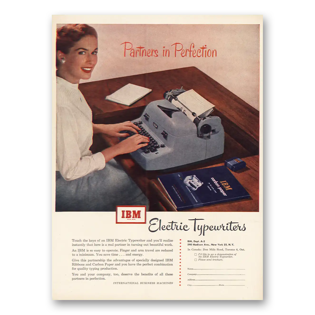 1952 IBM Electric Typewriter Print Ad | Partners In Perfection