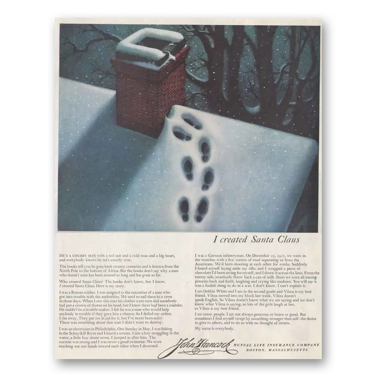 1952 John Hancock Insurance Print Ad | Santa Claus