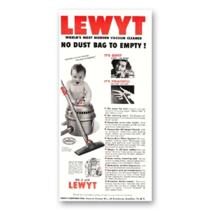 1952 Lewyt Vacuum Cleaner Print Ad | No Dust Bag