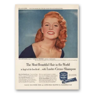 1952 Lustre Creme Shampoo Print Ad | Rita Hayworth