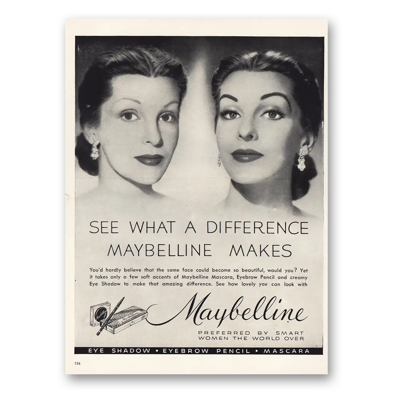 1952 Maybelline Eye Makeup Print Ad | See Whatdifference