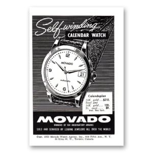 1952 Movado Watch Print Ad | Self Winding