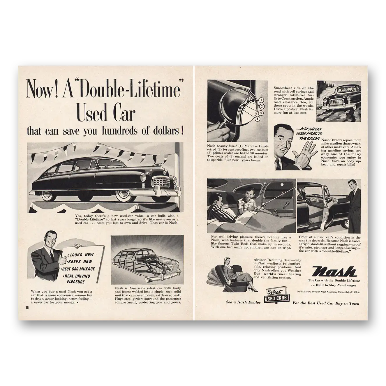 1952 Nash Motors Print Ad | Double Lifetime
