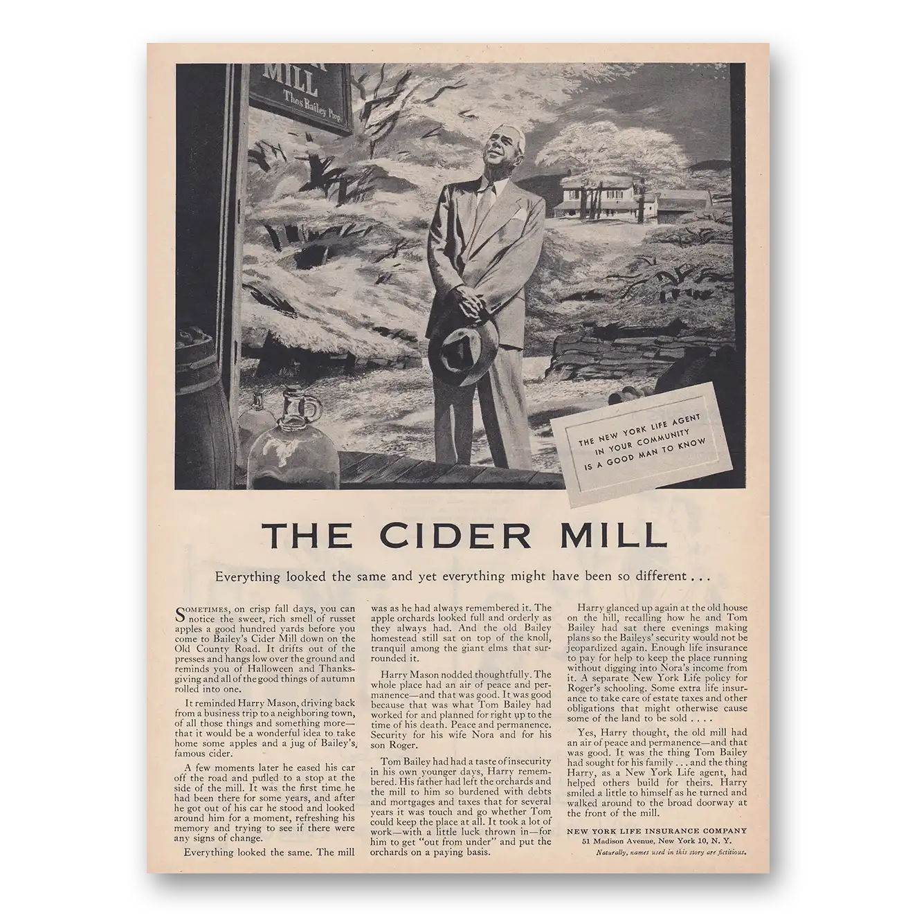 1952 New York Life Insurance Print Ad | Cider Mill
