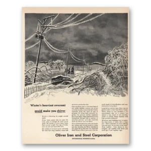 1952 Oliver Iron and Steel Print Ad | Heaviest Overcoat