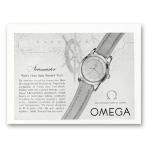 1952 Omega Seamaster Watch Print Ad | Water Resistant