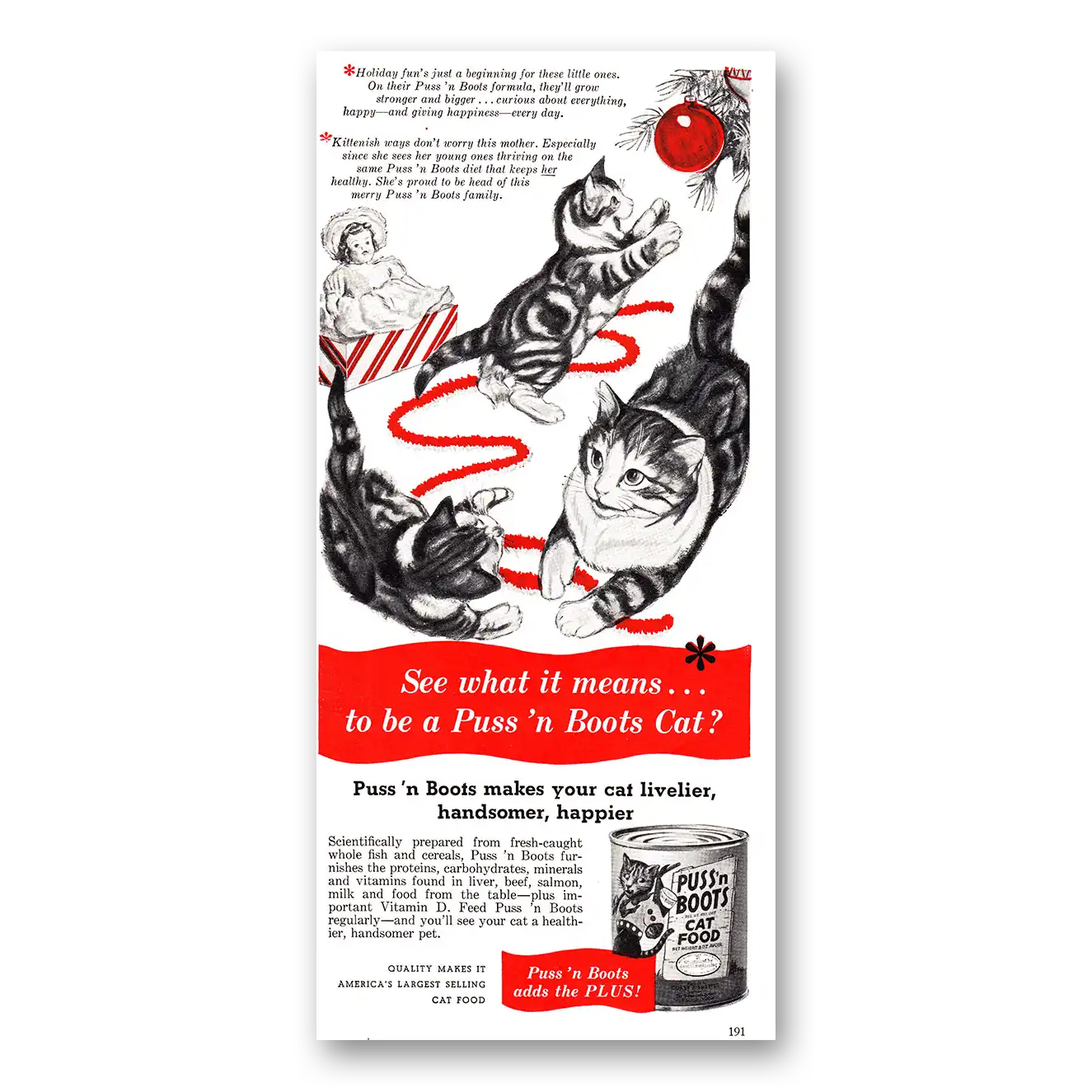 1952 Puss n Boots Print Ad | Holiday Fun