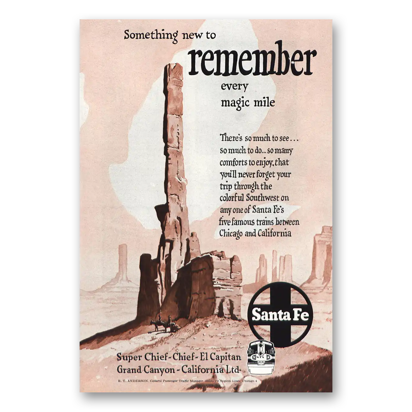 1952 Santa Fe Railway Print Ad | Something New