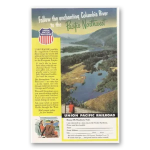 1952 Union Pacific Railroad Print Ad | Columbia River