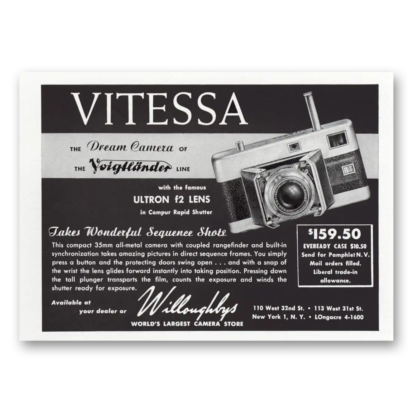 1952 Voigtlander Vitessa Camera Print Ad | Dream Camera
