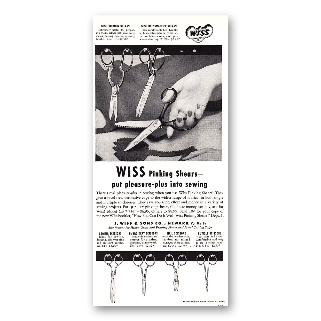 1952 Wiss Shears and Scissors Print Ad | Pinking Shears
