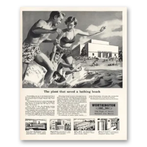 1952 Worthington Air Conditioning Print Ad | Bathing Beach