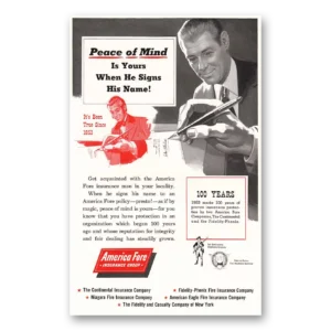 1953 America Fore Insurance Print Ad | Peace Mind
