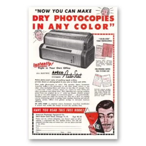 1953 Apeco Auto Stat Photocopier Print Ad | Dry Photocopies