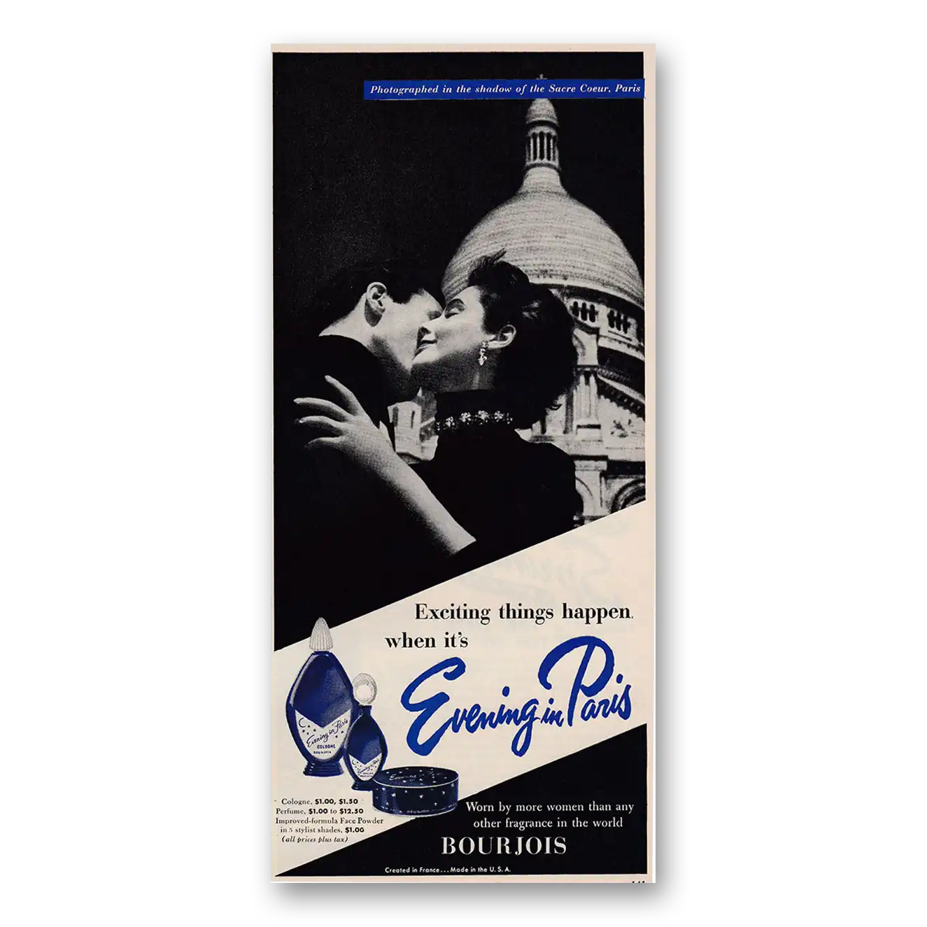 1953 Evening In Paris Perfume Print Ad | Sacre Coeur Paris