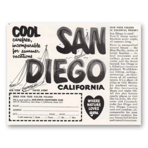 1953 San Diego California Print Ad | Cool Carefree