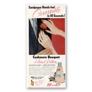 1953 Cashmere Bouquet Hand Lotion Print Ad | Caressable