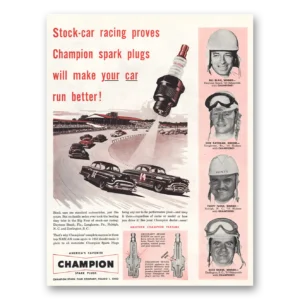 1953 Champion Spark Plugs Print Ad | Stock Car Racing