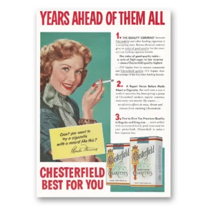 1953 Chesterfield Cigarettes Print Ad | Rhonda Fleming