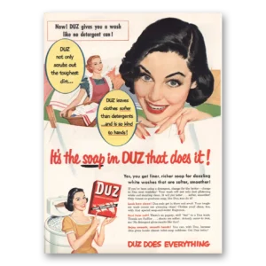1953 Duz Detergent Print Ad | Not Only Scrubs Out