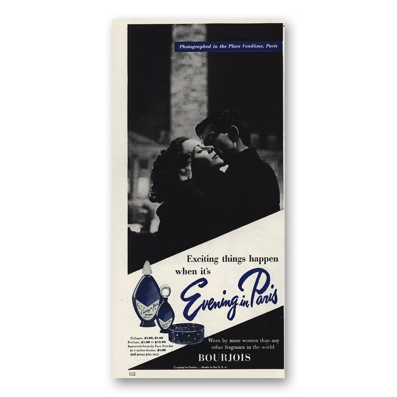 1953 Evening In Paris Perfume Print Ad | Exciting Things Happen Place Vendome