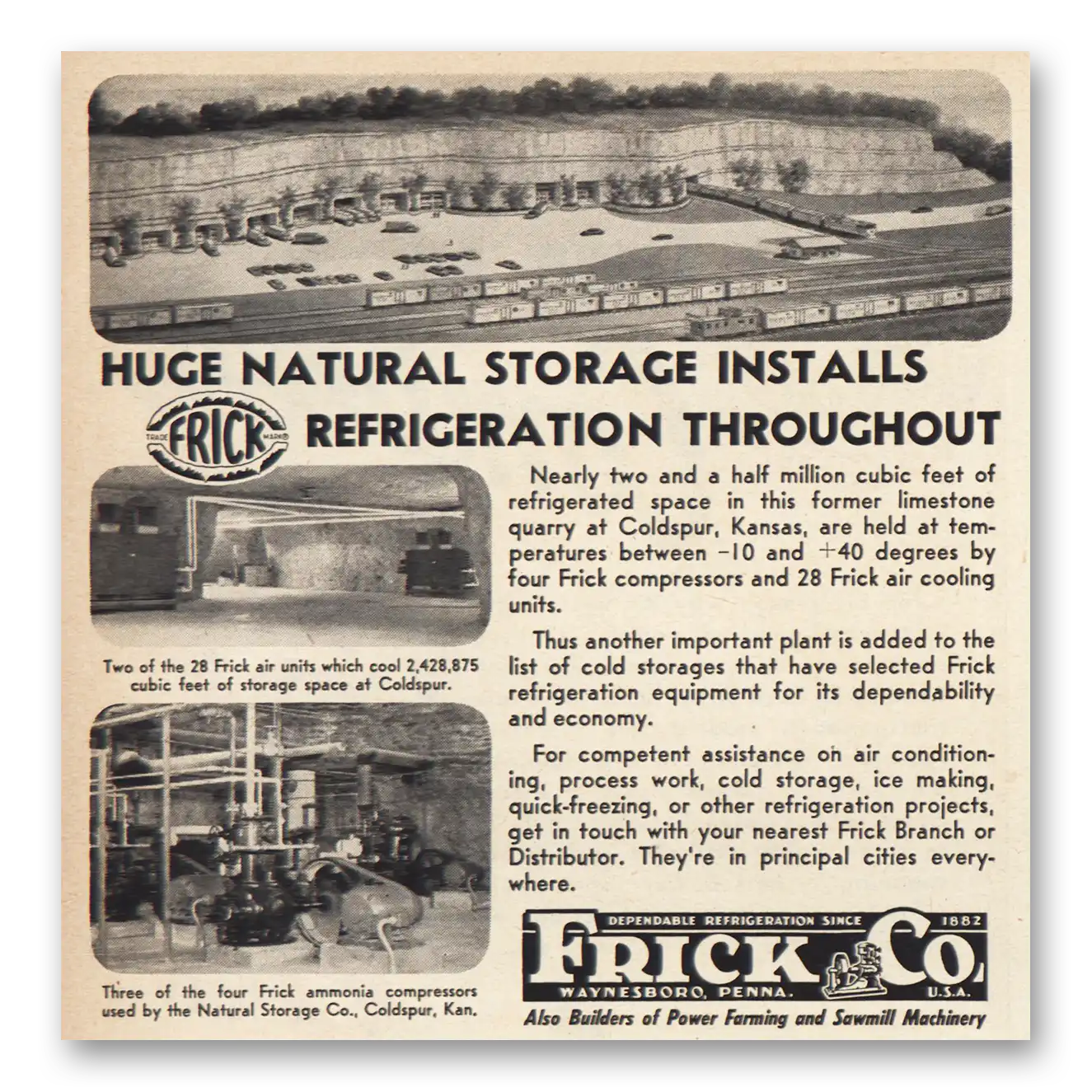 1953 Frick Refrigeration Print Ad | Natural Storage