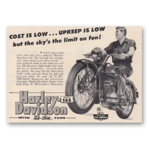 1953 Harley Davidson 165 Print Ad | Upkeep Is Low