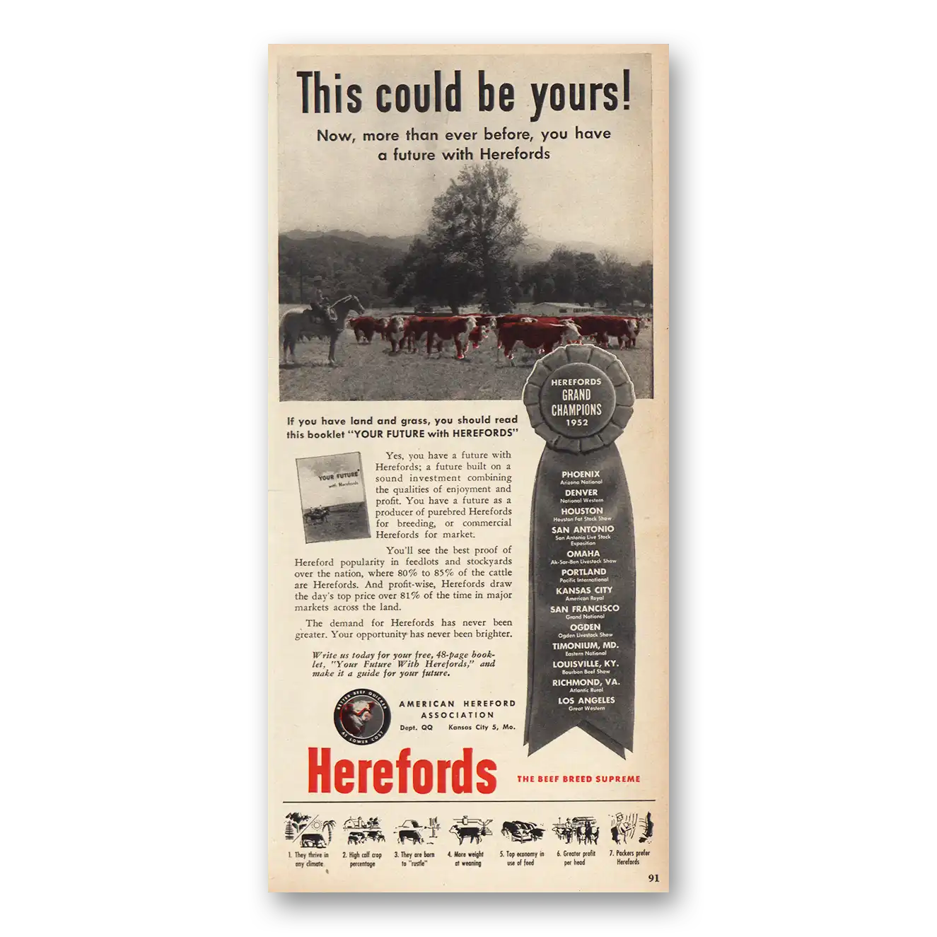 1953 American Hereford Print Ad | This Could Be Yours