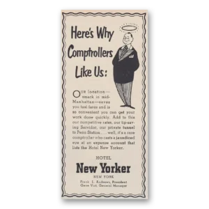 1953 Hotel New Yorker Print Ad | Comptrollers Like Us
