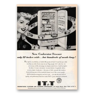 1953 ITT International Telephone Print Ad | Coolerator Freezer