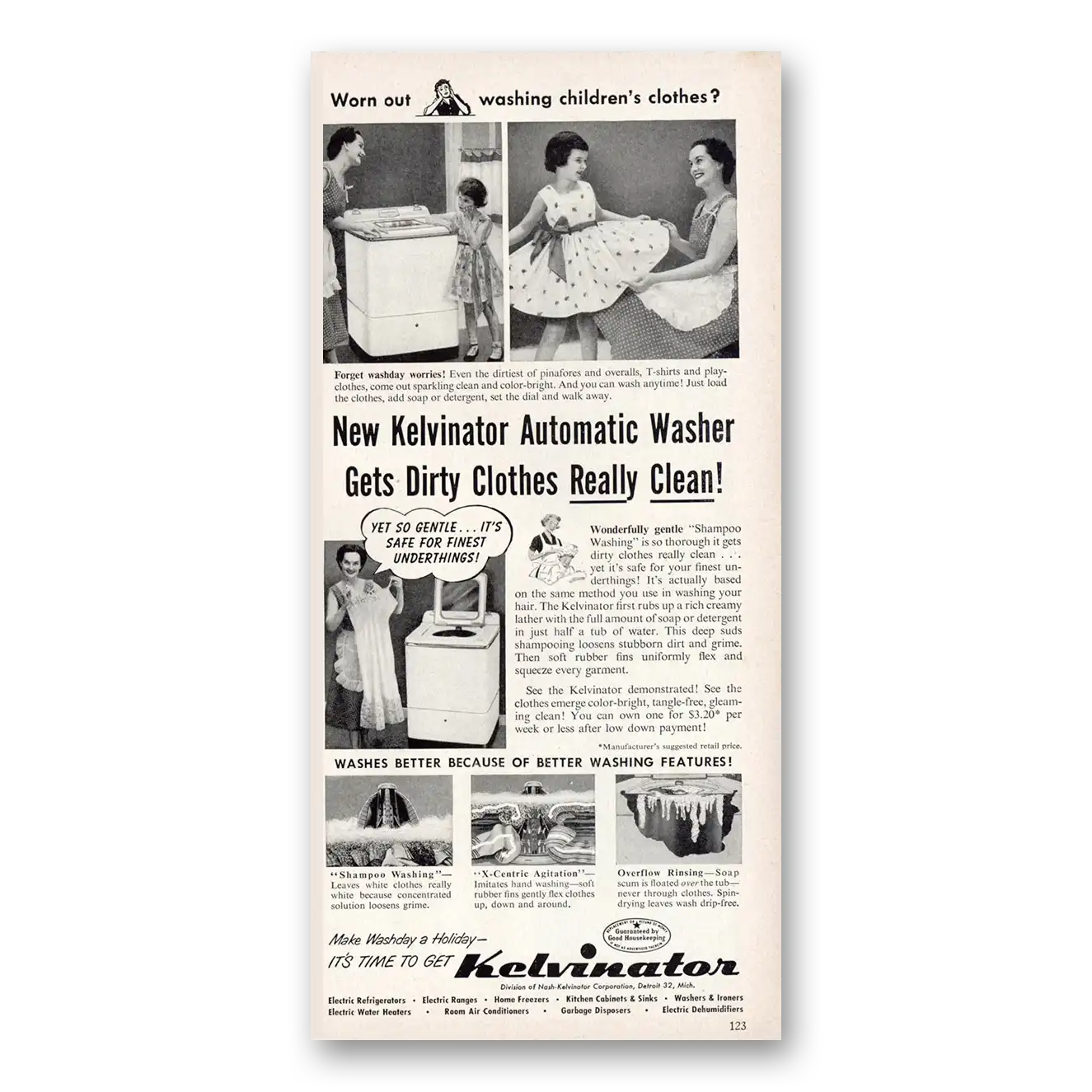 1953 Kelvinator Washer Print Ad | Childrens Clothes