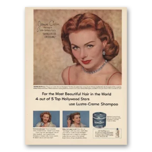 1953 Lustre Creme Shampoo Print Ad | Most Beautiful Hair Jeanne Crain