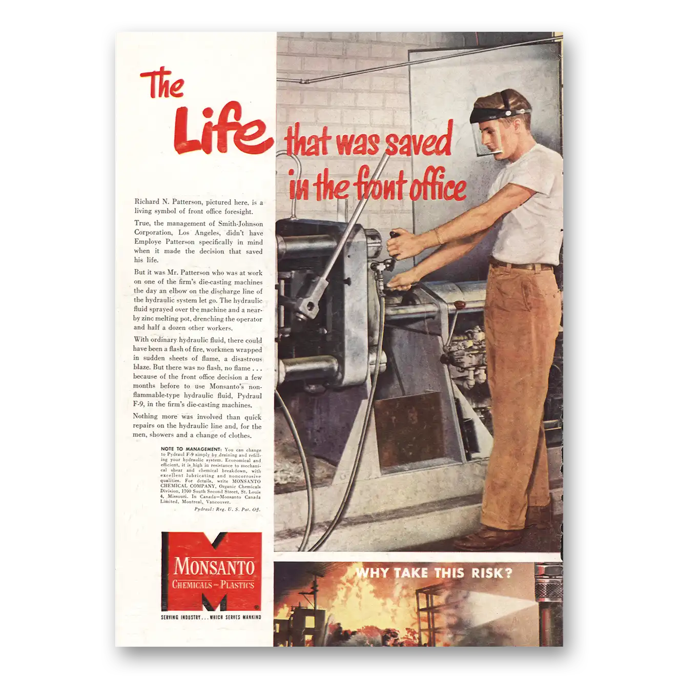 1953 Monsanto Print Ad | Life Saved Front Office