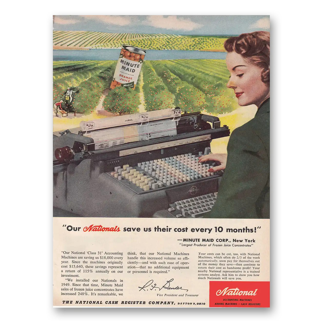 1953 National Cash Register Print Ad | Minute Maid