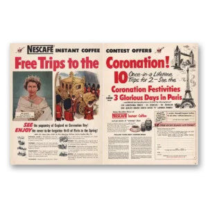 1953 Nescafe Coffee Print Ad | Queen Elizabeth