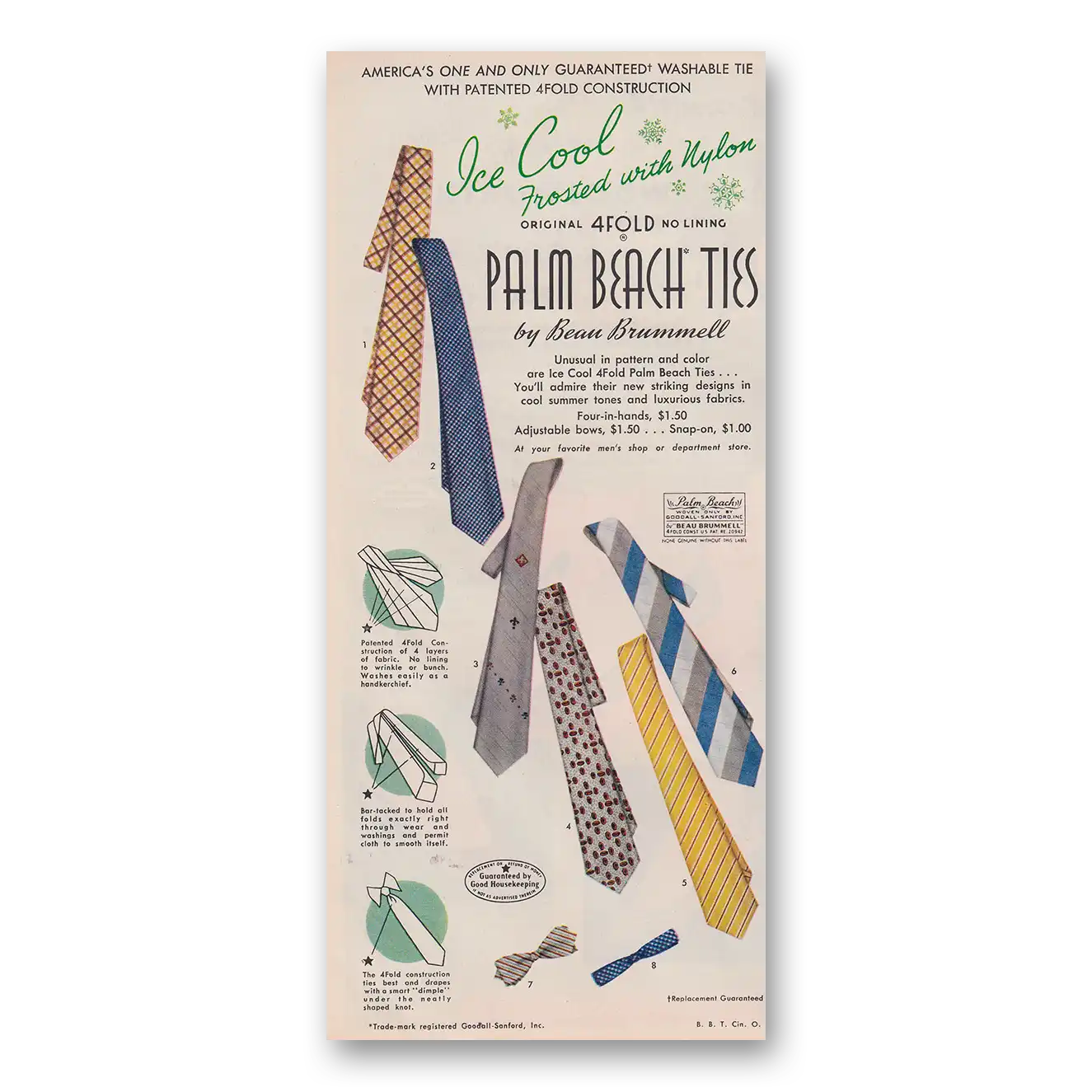 1953 Beau Brummell Ties Print Ad | Palm Beach