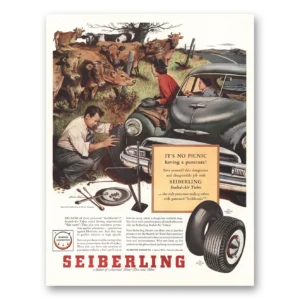 1953 Seiberling Tires Print Ad | Its No Picnic