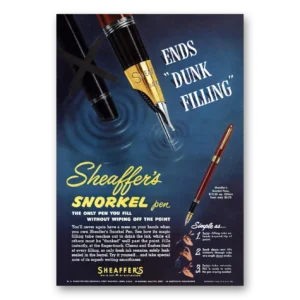 1953 Sheaffers Snorkel Pen Print Ad | Ends Dunking Filling
