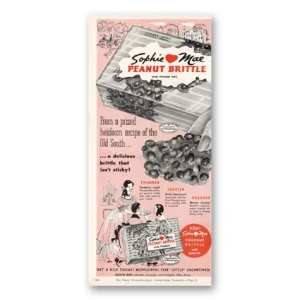1953 Sophie Mae Peanut Brittle Print Ad | Heirloom Recipe