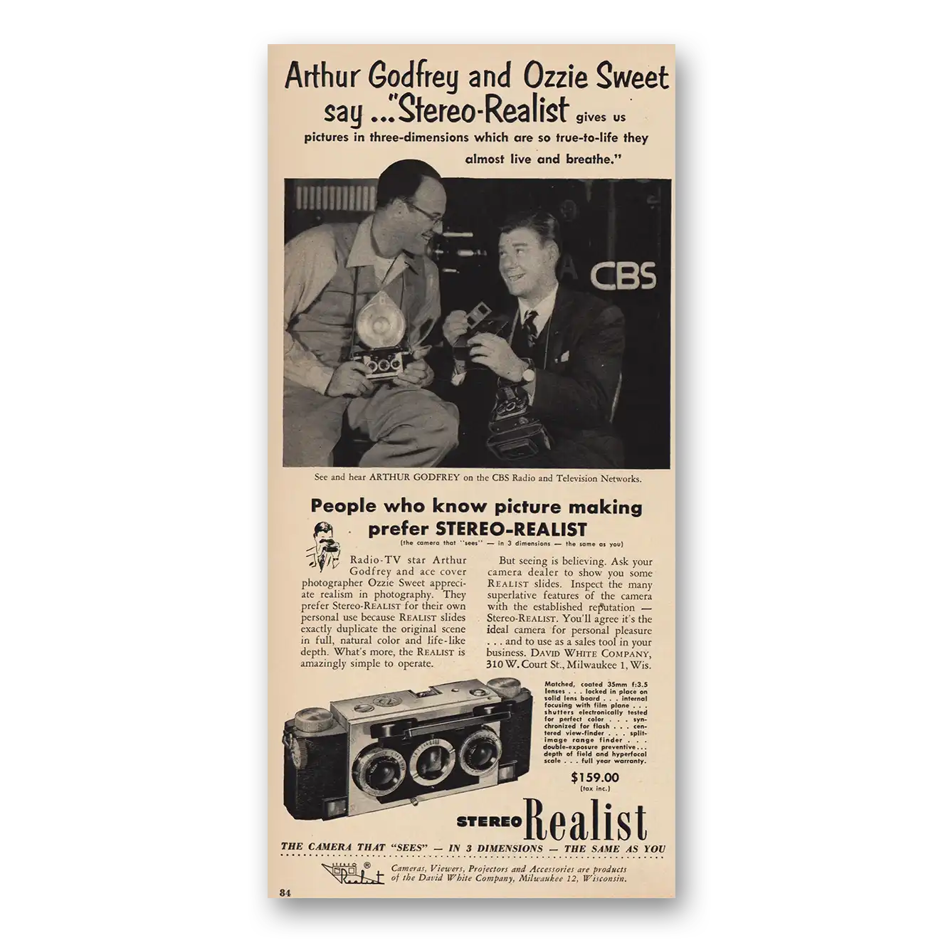 1953 Stereo Realist Camera Print Ad | Ozzie Sweet