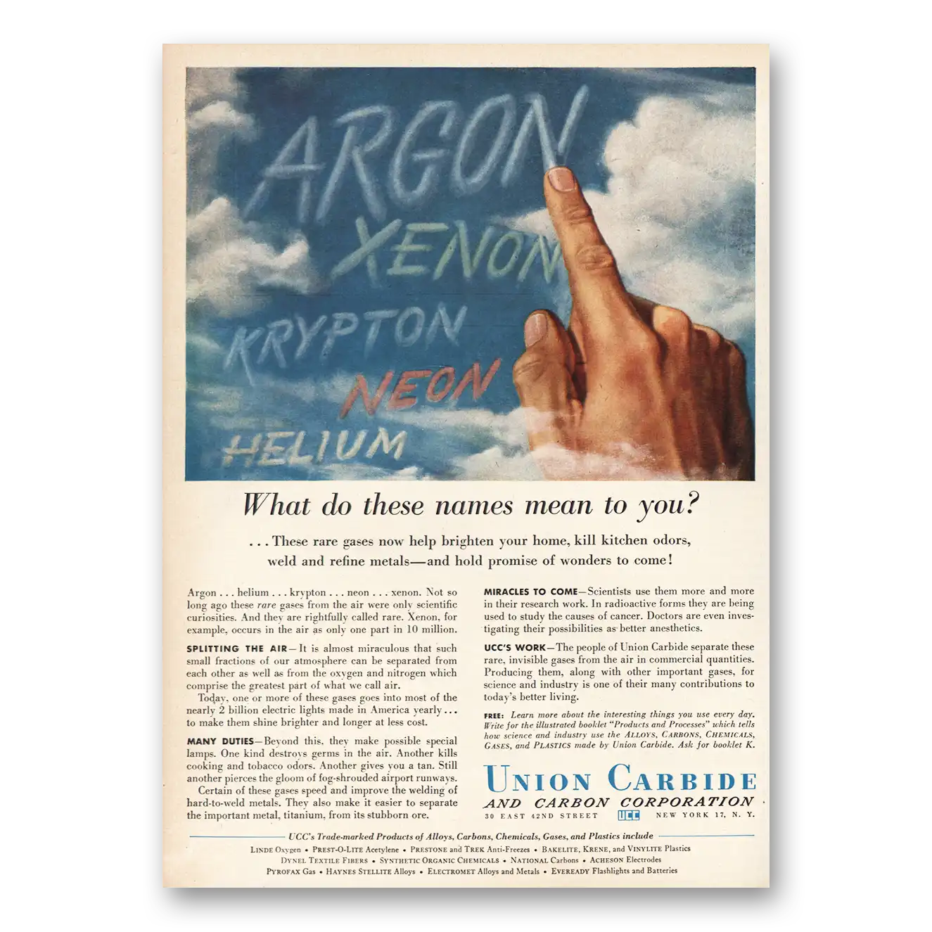 1953 Union Carbide Print Ad | Names Mean