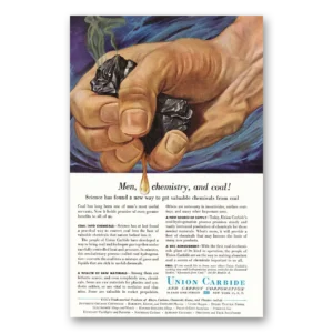 1953 Union Carbide Print Ad | Men Chemistry Coal