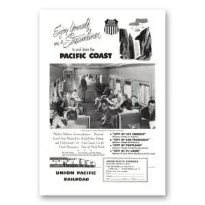 1953 Union Pacific Railroad Print Ad | Club Lounge Cars